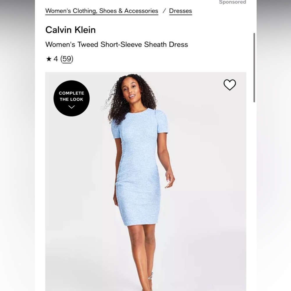 Calvin Klein Light Blue Tweed Short-Sleeve Sheath Dress